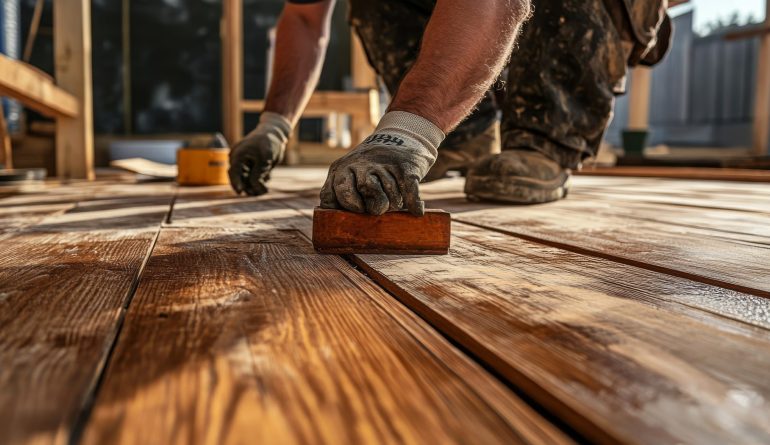 A skilled team of construction workers builds an exquisite wooden floor using specialized tools and highquality materials, showcasing their craftsmanship in a detailed home construction scene